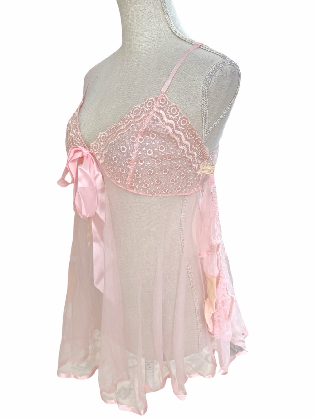 Vtg Frederick's of Hollywood Pink Lace Babydoll Slip & Pantie Set Medium NWT - Picture 8 of 9